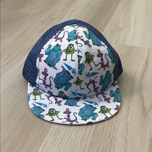 Kids Monster Print Cap - Blue and White
